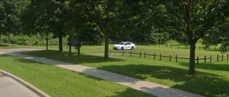 PERFO geogrid used to reinforce parking area at Craddock Park Aurora. PERFO grids allows a grass area to used for car parking
